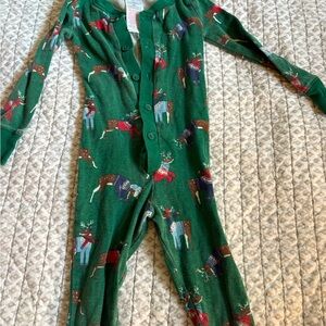 Mini Boden Green Onesie with Reindeer Pattern